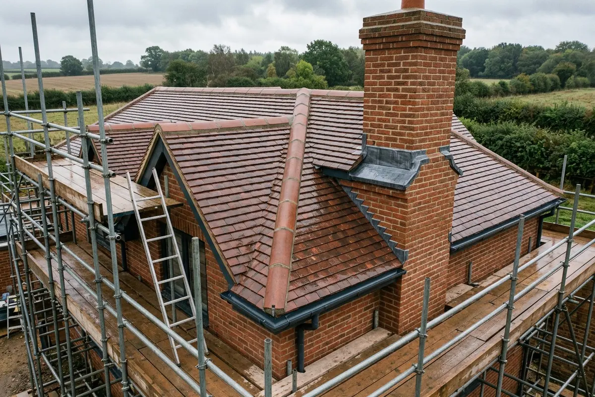 Illustration of a new roof being fitted