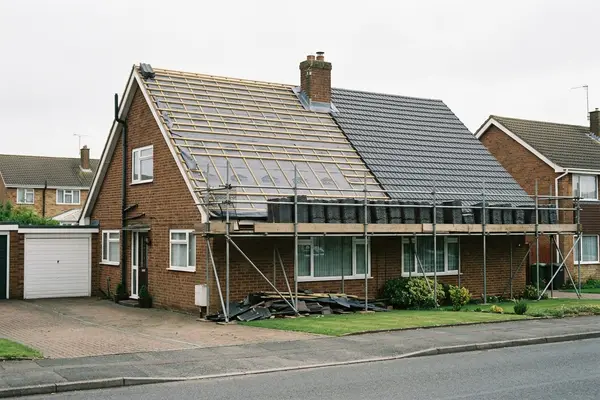 Illustration of a new roof being fitted