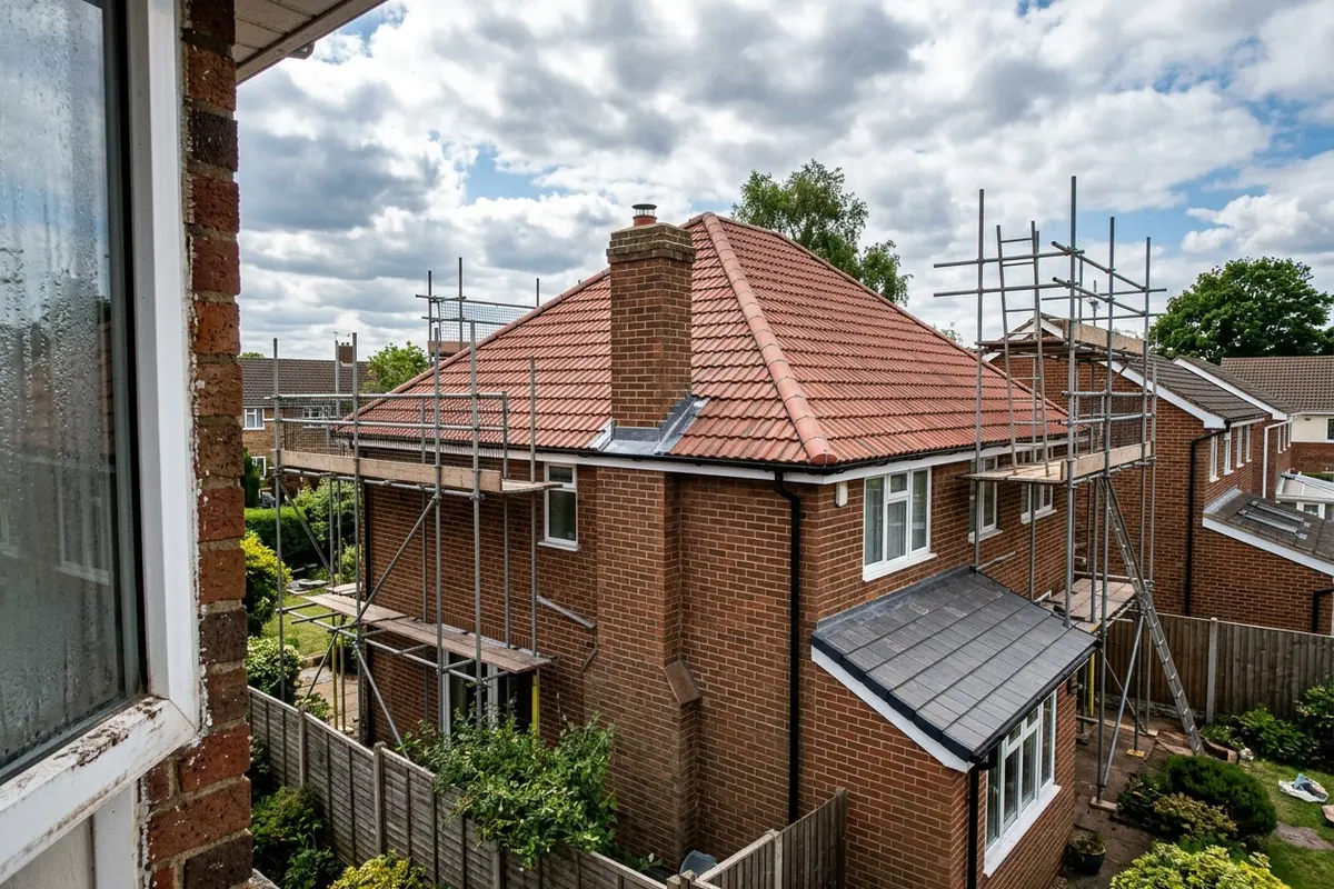 Illustration of a new roof being fitted