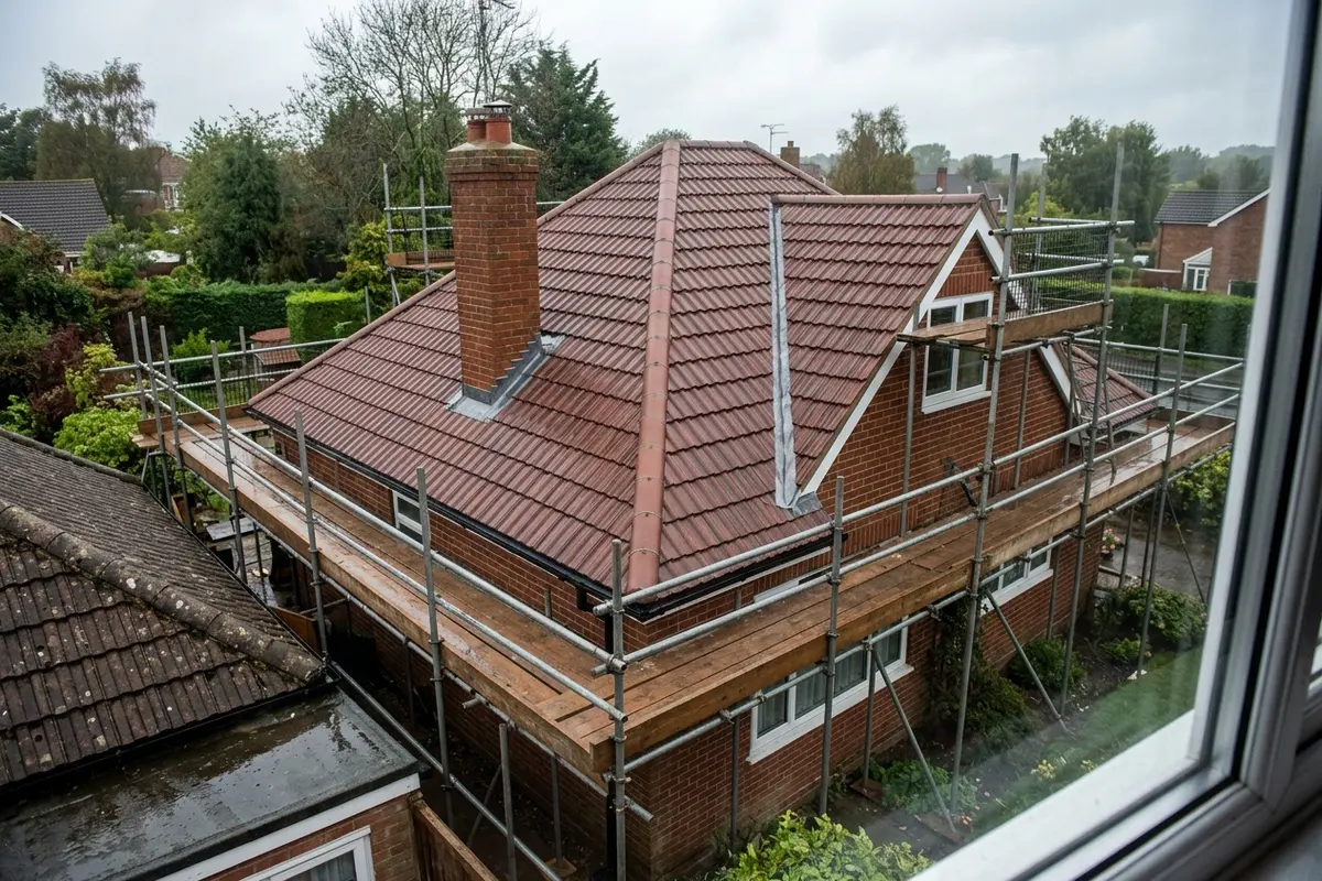 Illustration of a new roof being fitted