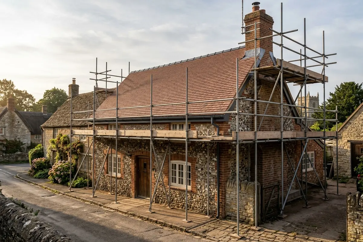 Illustration of a new roof being fitted