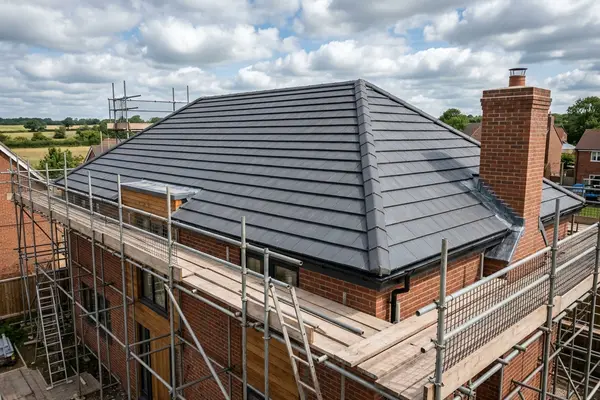 Illustration of a new roof being fitted