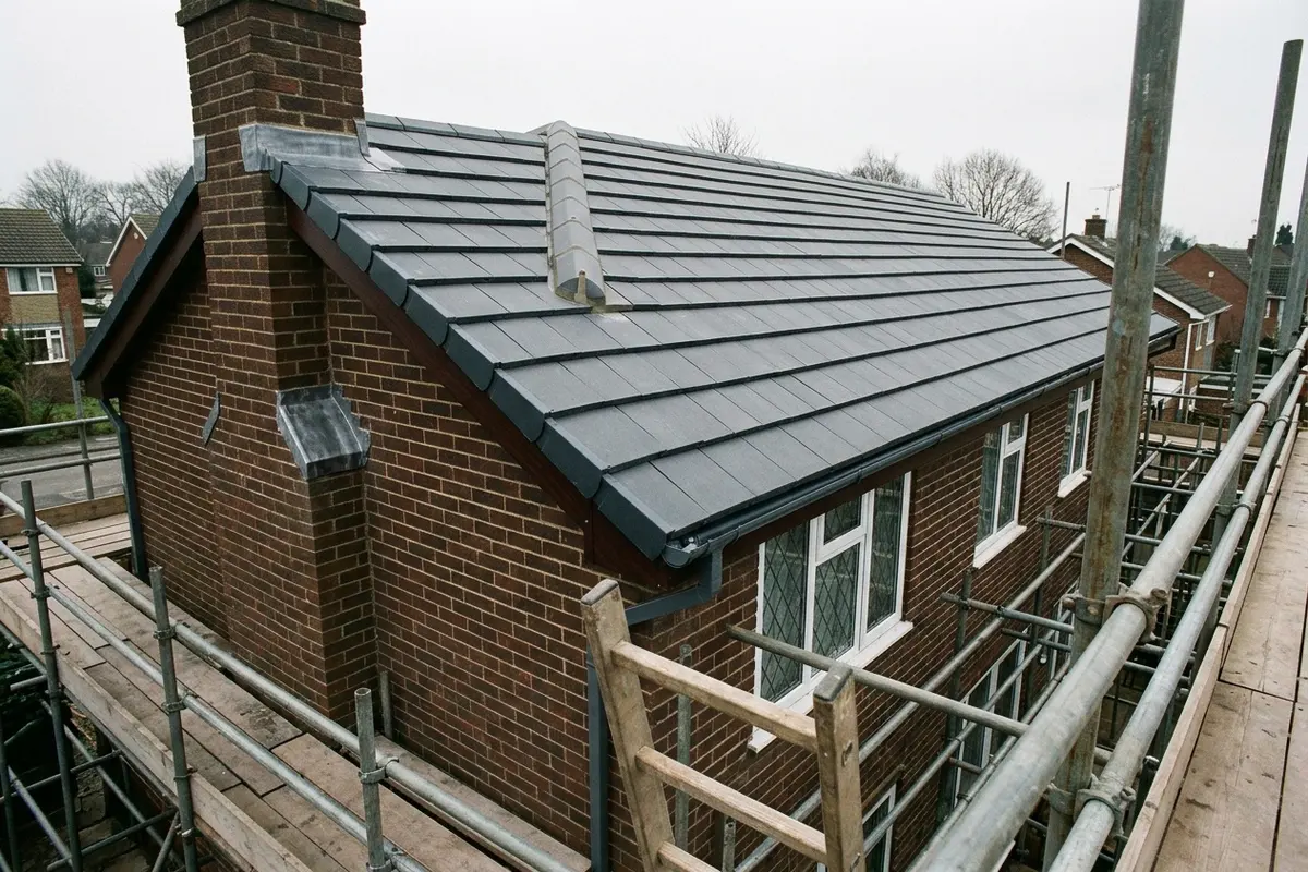 Illustration of a new roof being fitted