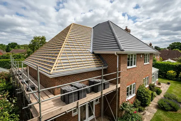 Illustration of a new roof being fitted