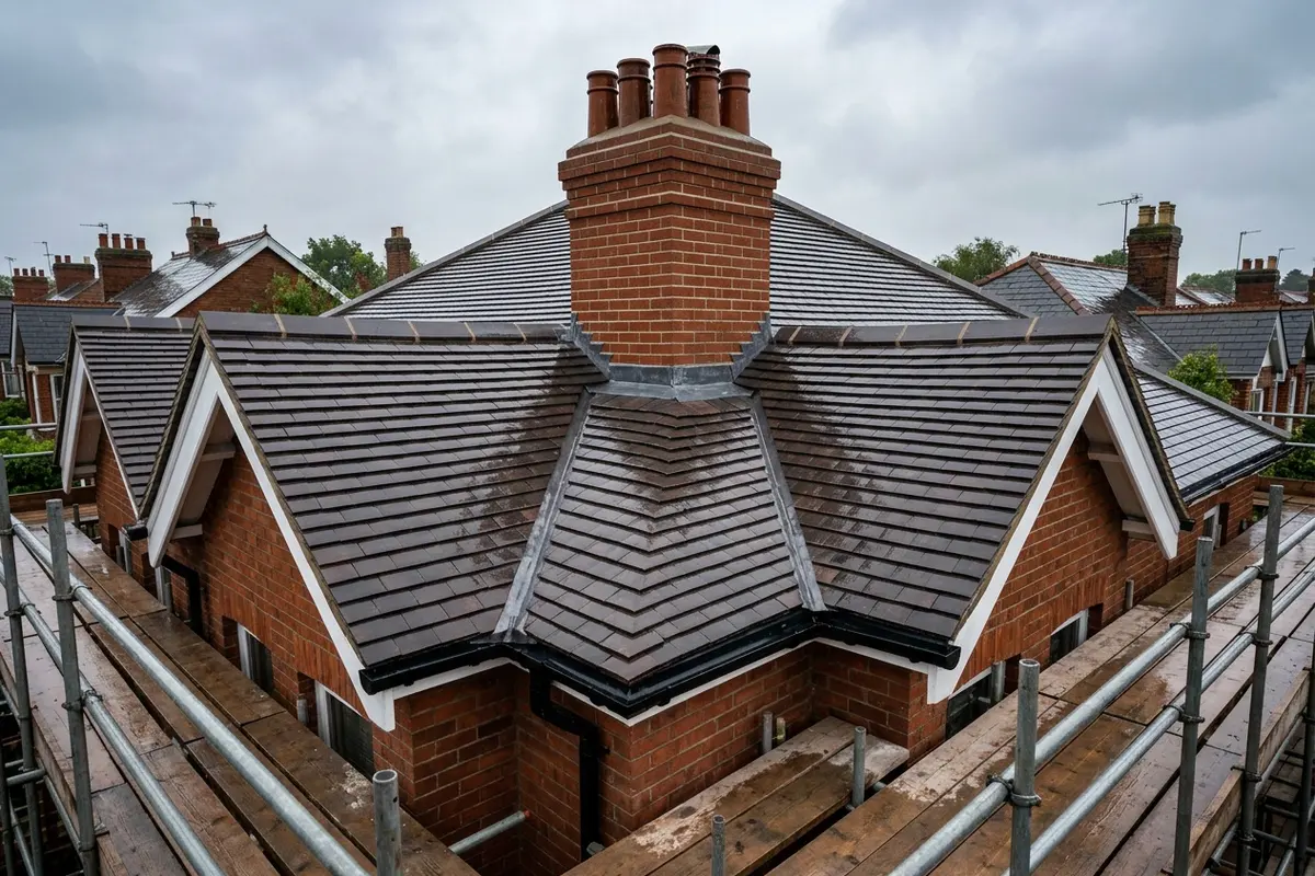 Illustration of roofing work