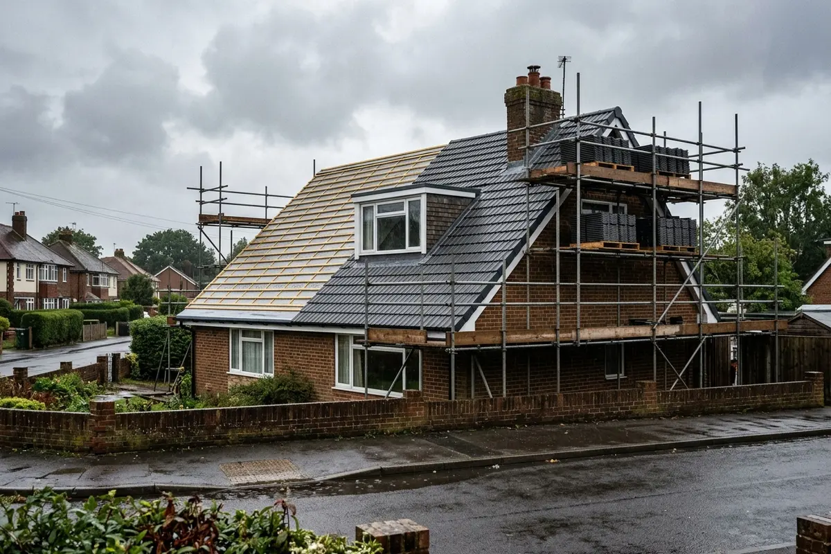 Illustration of a new roof being fitted