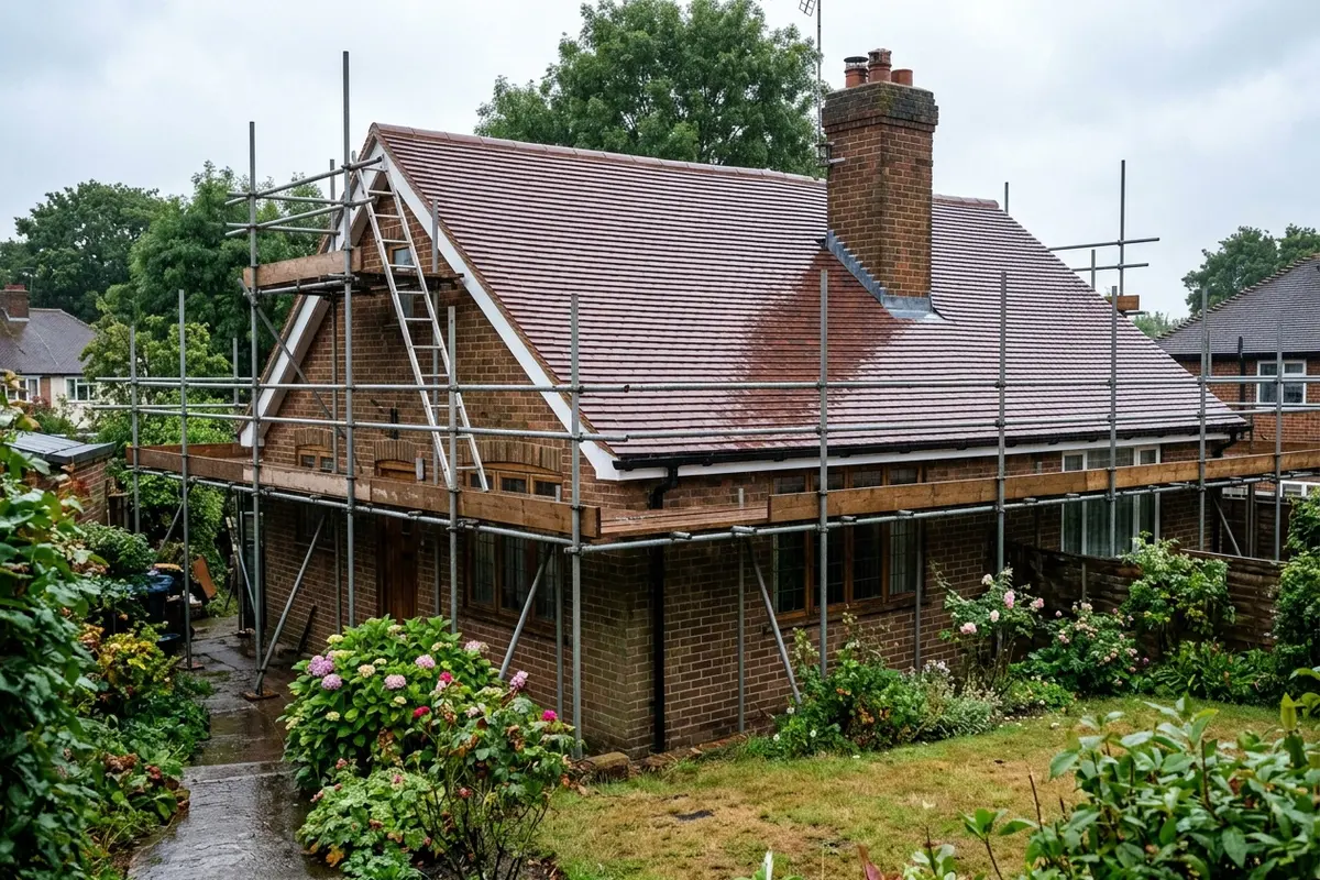 Illustration of a new roof being fitted