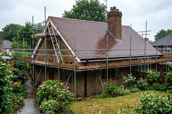 Illustration of a new roof being fitted