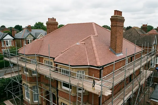 Illustration of a new roof being fitted