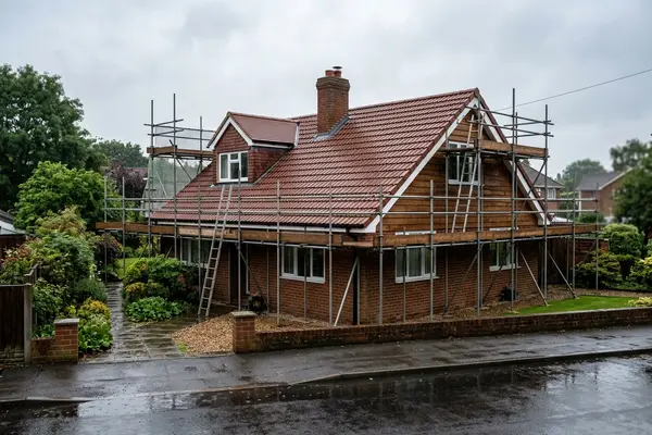 Illustration of a new roof being fitted