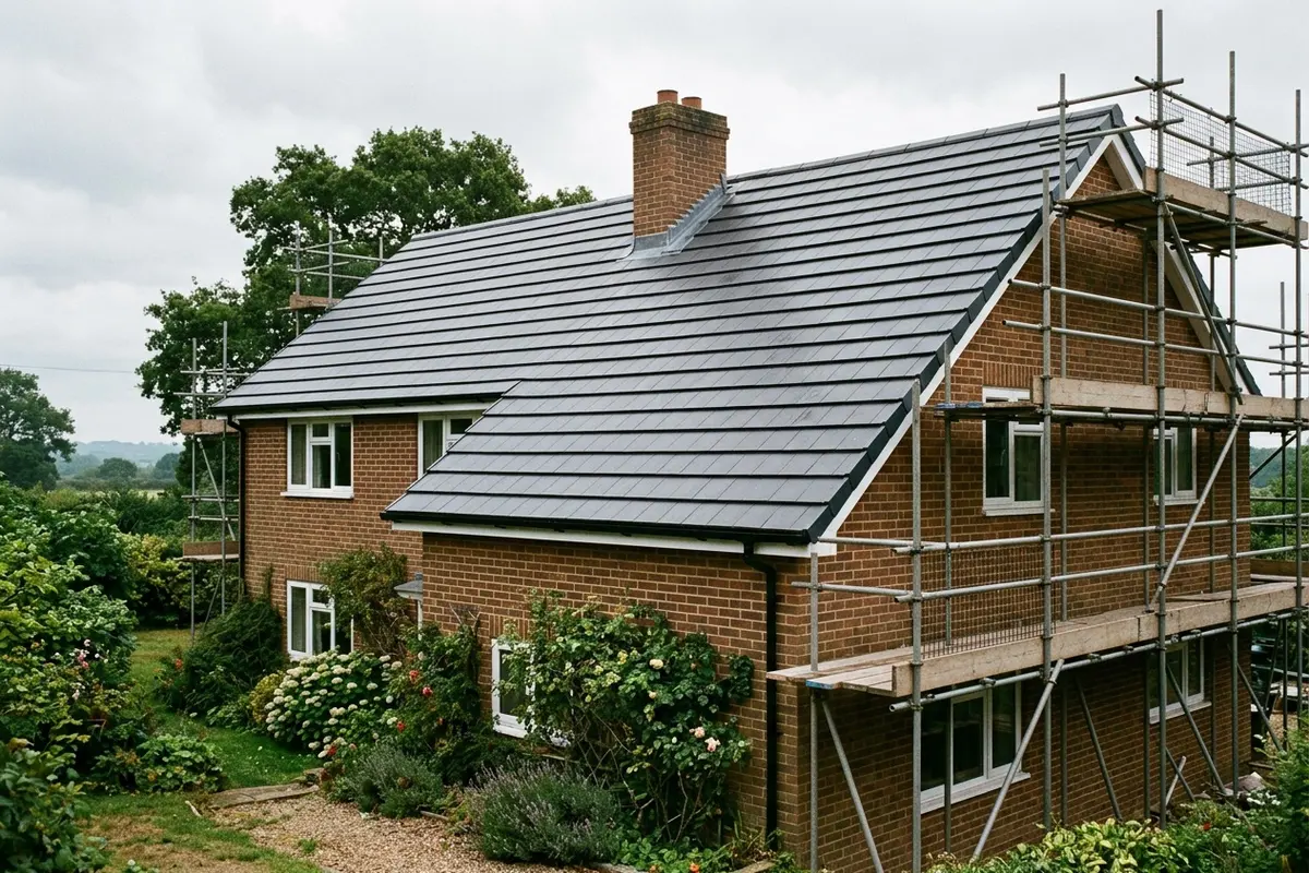 Illustration of a new roof being fitted