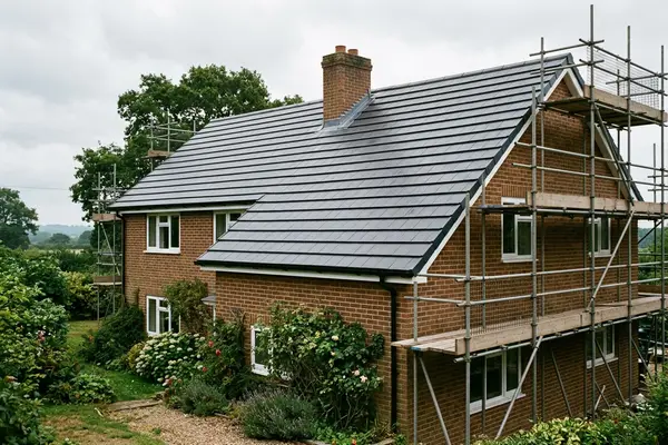 Illustration of a new roof being fitted
