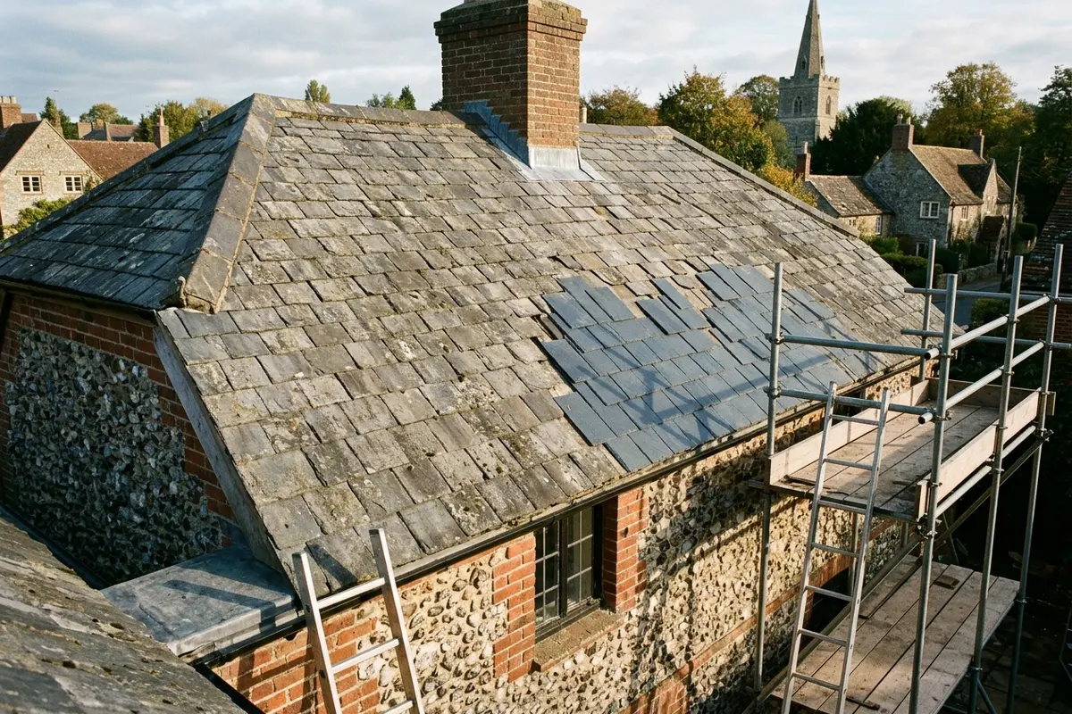 Illustration of a roof repair