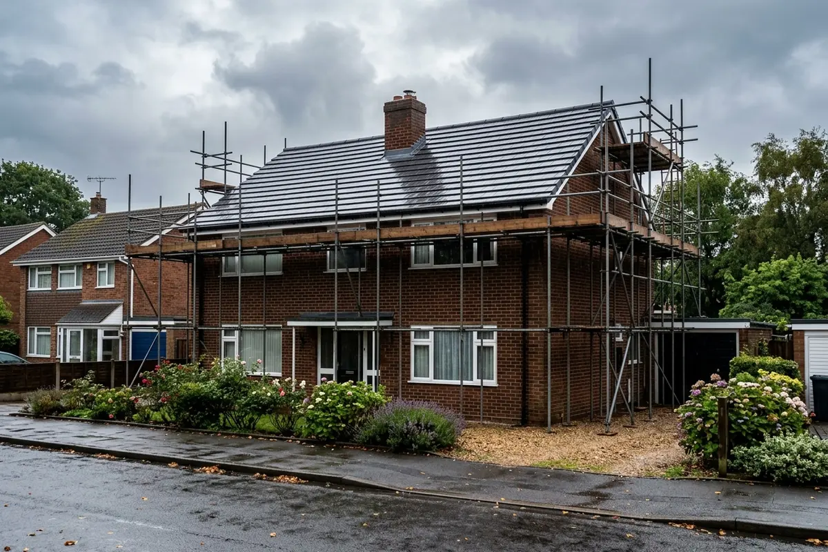 Illustration of a new roof being fitted