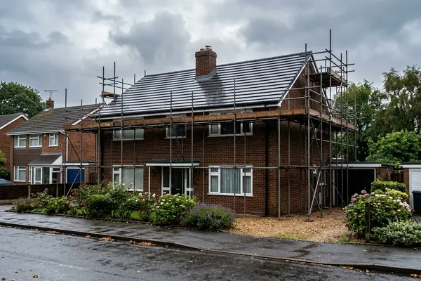 Illustration of a new roof being fitted