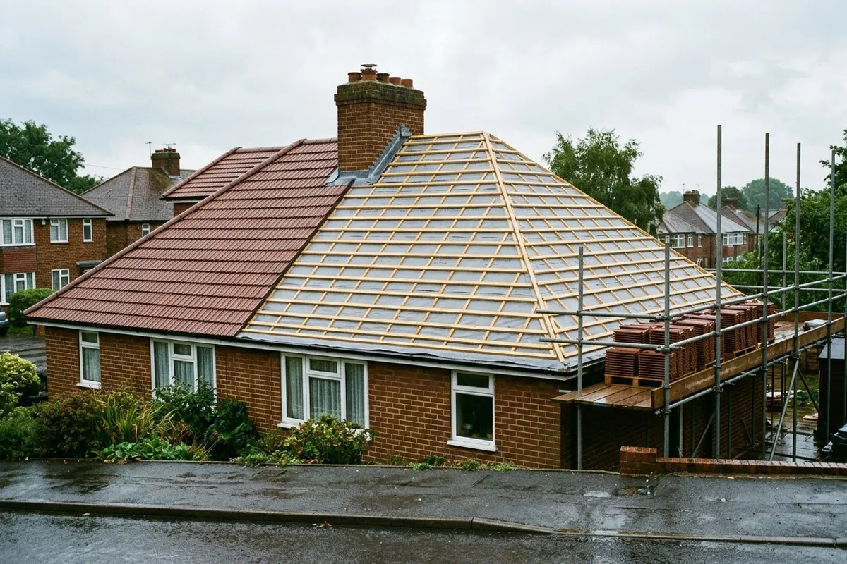 Illustration of a new roof being fitted