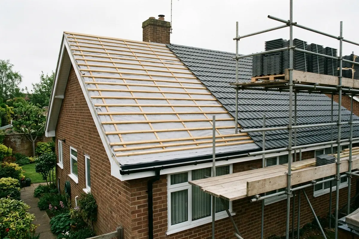 Illustration of a new roof being fitted