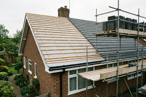 Illustration of a new roof being fitted