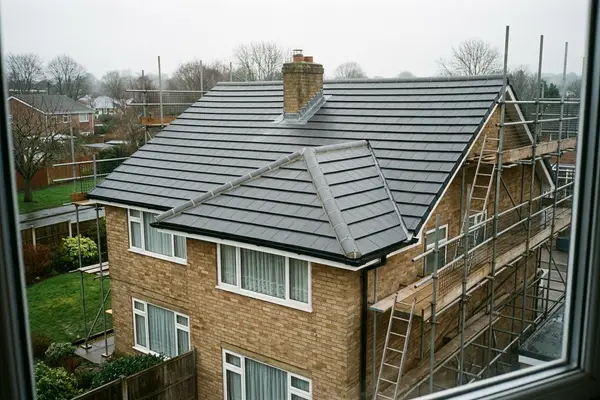 Illustration of a new roof being fitted