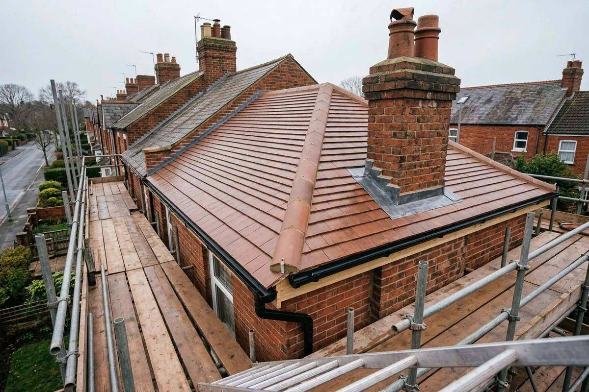 Illustration of a new roof being fitted