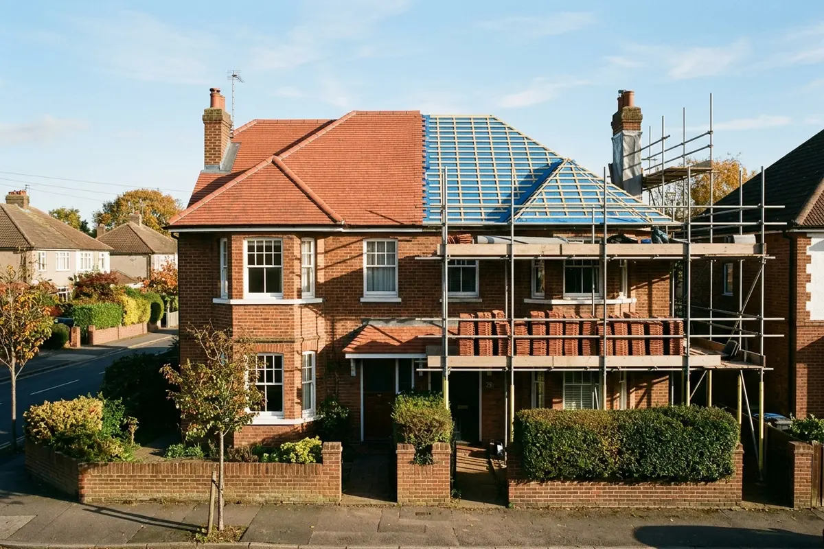 Illustration of a new roof being fitted