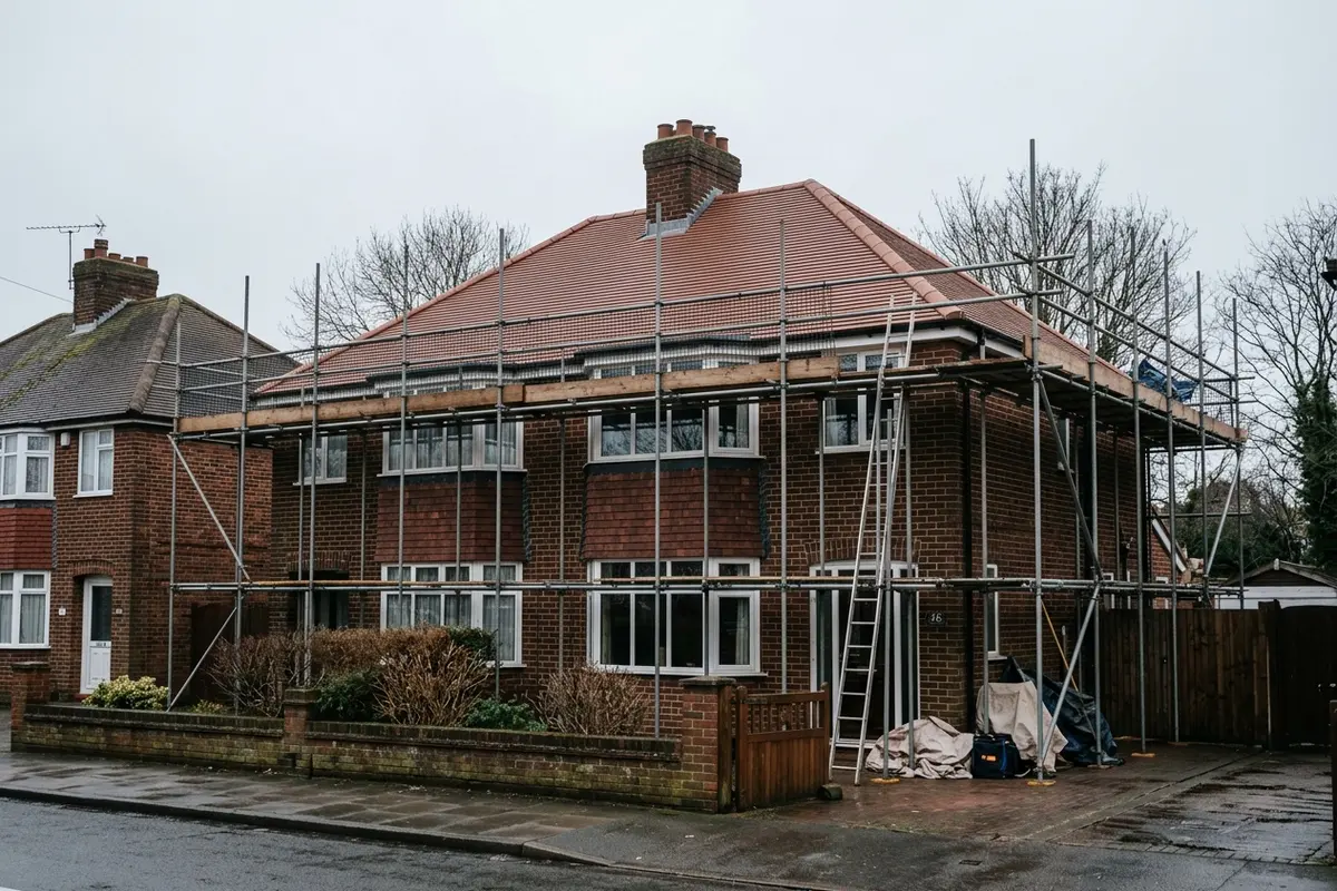 Illustration of a new roof being fitted